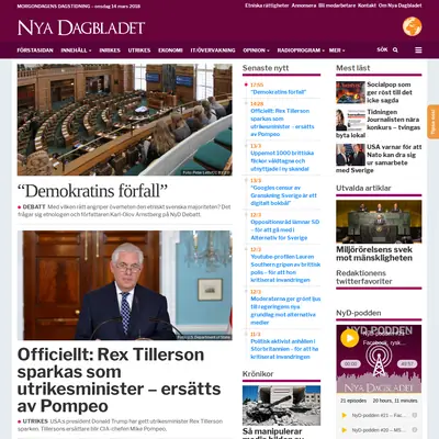 Nya Dagbladet, www.nyadagbladet.se startsida 2018
