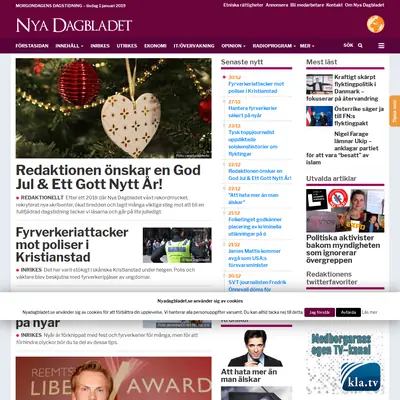Nya Dagbladet, www.nyadagbladet.se startsida 2019