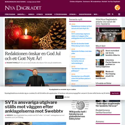 Nya Dagbladet, www.nyadagbladet.se startsida 2020