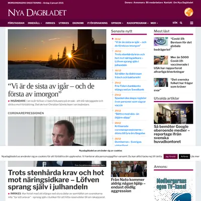 Nya Dagbladet, www.nyadagbladet.se startsida 2021