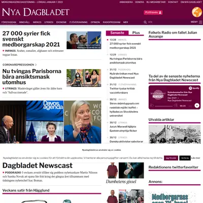 Nya Dagbladet, www.nyadagbladet.se startsida 2022