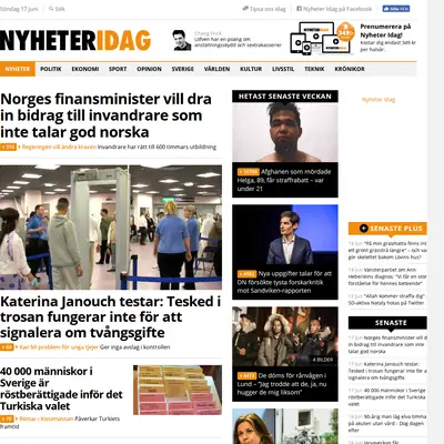 Nyheter Idag, nyheteridag.se startsida 2018