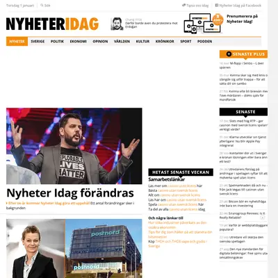 Nyheter Idag, nyheteridag.se startsida 2026