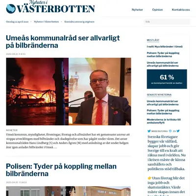 Nyheterivasterbotten.se startsida 2020