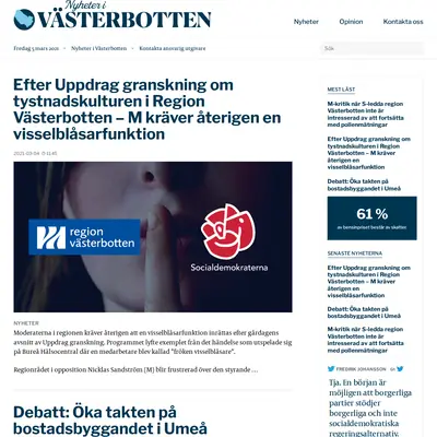 Nyheterivasterbotten.se startsida 2021