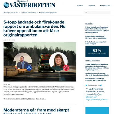 Nyheterivasterbotten.se startsida 2022