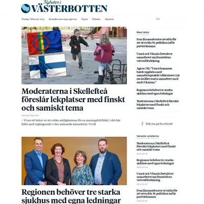 Nyheterivasterbotten.se startsida 2023