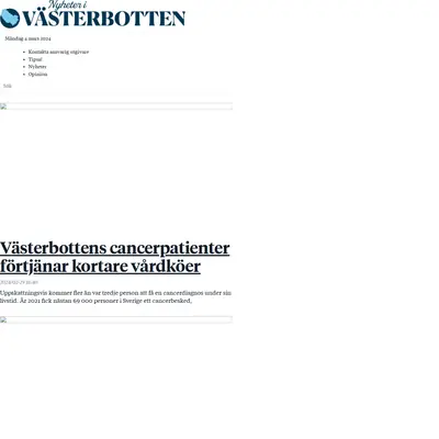 Nyheterivasterbotten.se startsida 2024