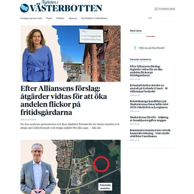Nyheterivasterbotten.se startsida 2026