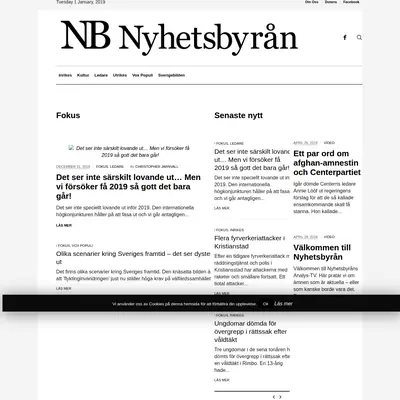 NB Nyhetsbyrån startsida 2019