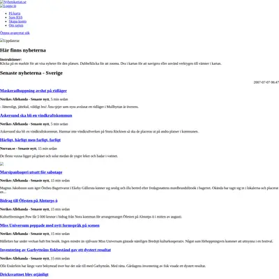 nyhetskartan.se startsida 2007