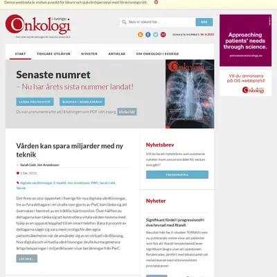 Onkologi i Sverige startsida 2016