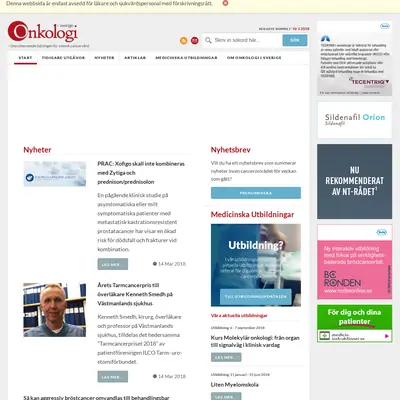 Onkologi i Sverige startsida 2018