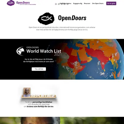 Open Doors startsida 2021