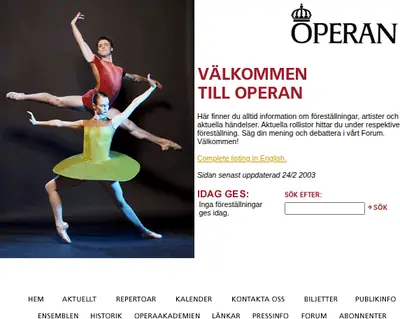 www.operan.se startsida 2003