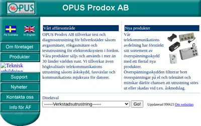 OPUS startsida 2000