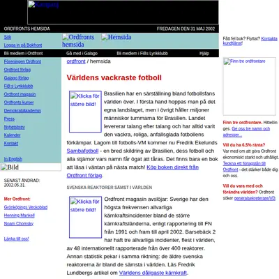 OM, Ordfront magasin startsida 2002