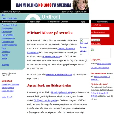 OM, Ordfront magasin startsida 2003