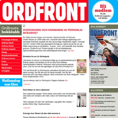 OM, Ordfront magasin startsida 2008