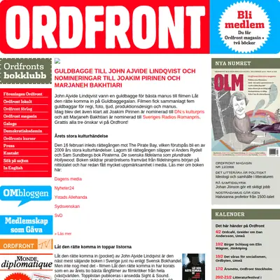 OM, Ordfront magasin startsida 2009