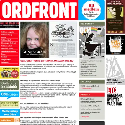 OM, Ordfront magasin startsida 2012