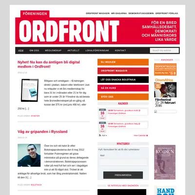 OM, Ordfront magasin startsida 2016