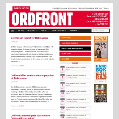 OM, Ordfront magasin startsida 2017