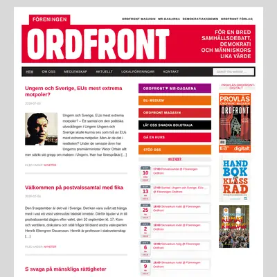 OM, Ordfront magasin startsida 2018