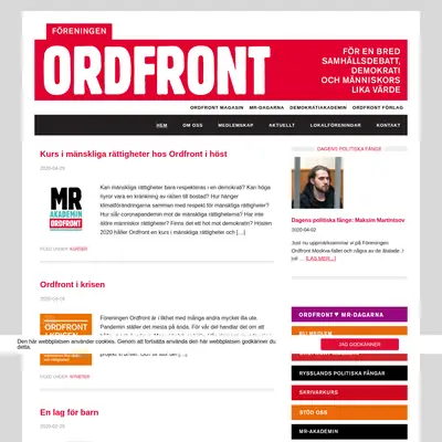 OM, Ordfront magasin startsida 2020