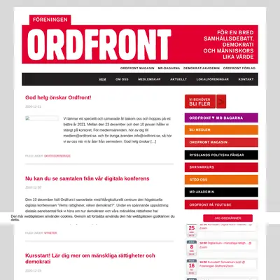 OM, Ordfront magasin startsida 2021