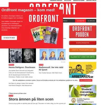 https://ordfrontmagasin.se startsida 2020