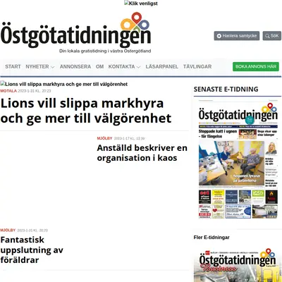 Östgötatidningen Mjölby startsida 2023
