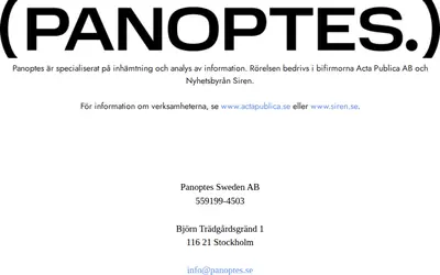 www.panoptes.se startsida 2021