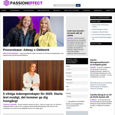 Passioneffect.se startsida 2025