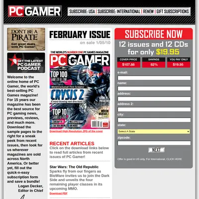 PC Gamer startsida 2010