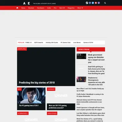 PC Gamer startsida 2018