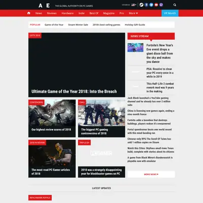 PC Gamer startsida 2019