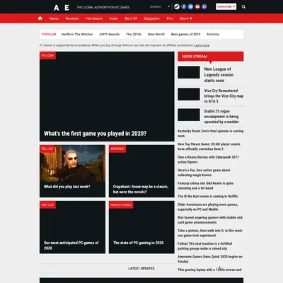 PC Gamer startsida 2020