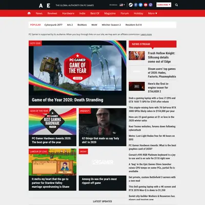 PC Gamer startsida 2021