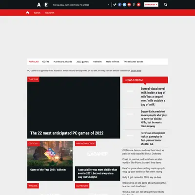 PC Gamer startsida 2022