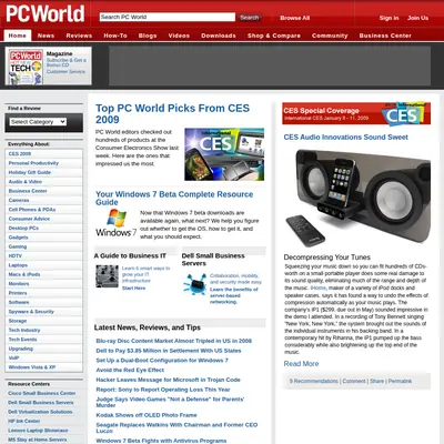 PC World startsida 2009