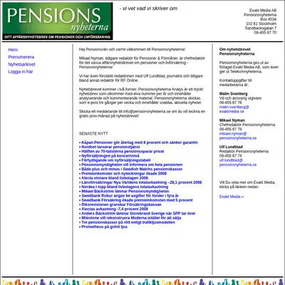 www.pensionsnyheterna.se startsida 2009