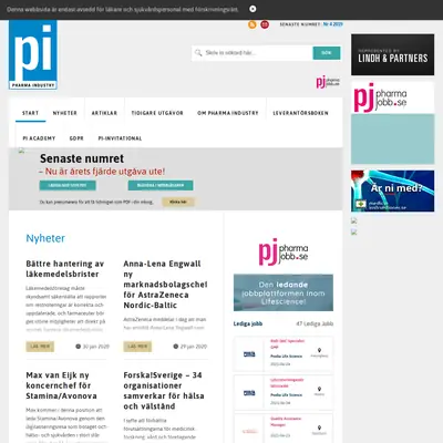 PHARMA INDUSTRY startsida 2020
