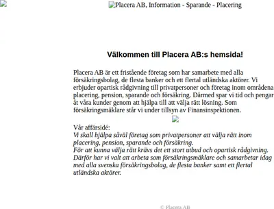 www.placera.se startsida 2005