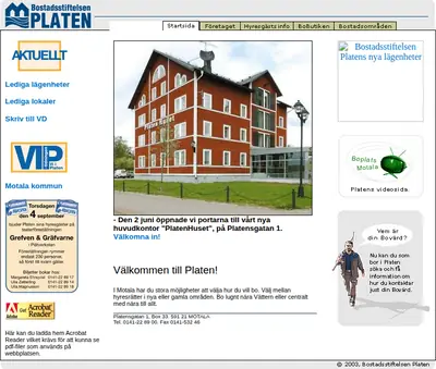 Vi i Platen startsida 2003