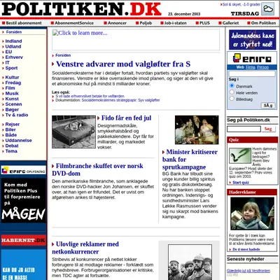 politiken.se startsida 2003