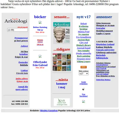 Populär Arkeologi startsida 2009