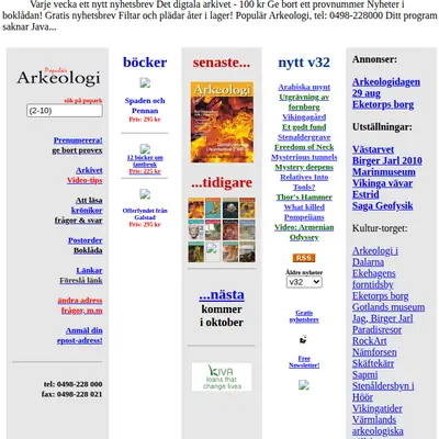 Populär Arkeologi startsida 2010