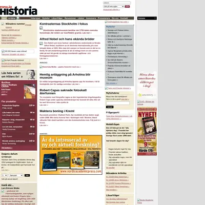POPULÄR HISTORIA startsida 2008