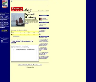 Privata Affärer startsida 1998